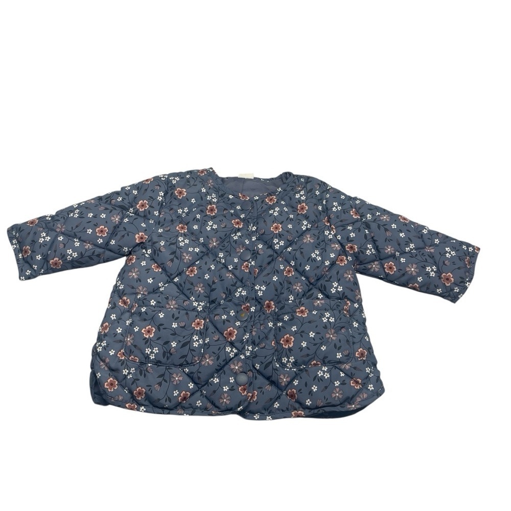 H&M blue Floral Snap Puffer Jacket Baby Girl’s size 9 Months